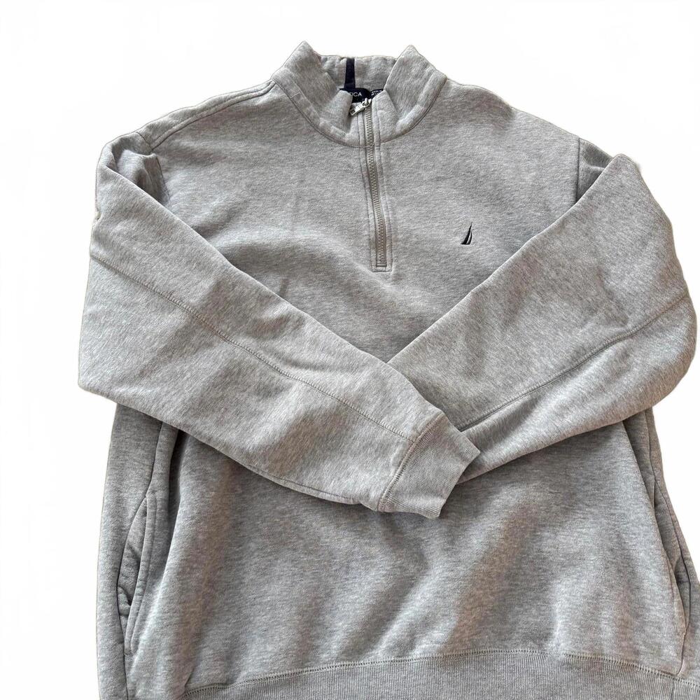 NAUTICA Men's SZ XL Gray Cotton Blend Quarter Zip Sweatshirt Preppy Nautical Y2K